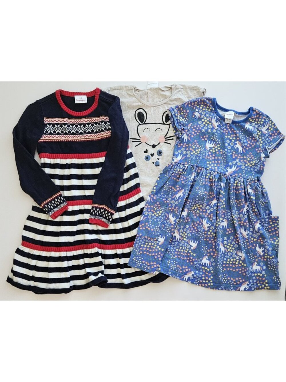 Hanna Andersson 130 8 Mouse Tee Top Fair Isle Unicorn Dress Lot
